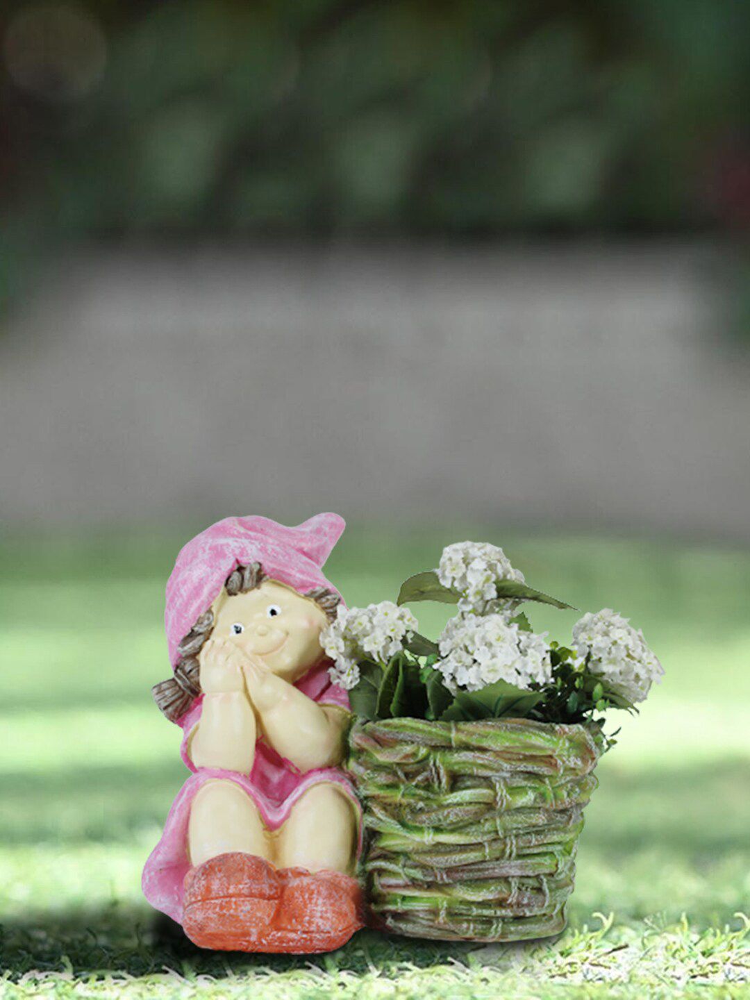 Wonderland Pink Girl With Printed Pot Planter Price in India