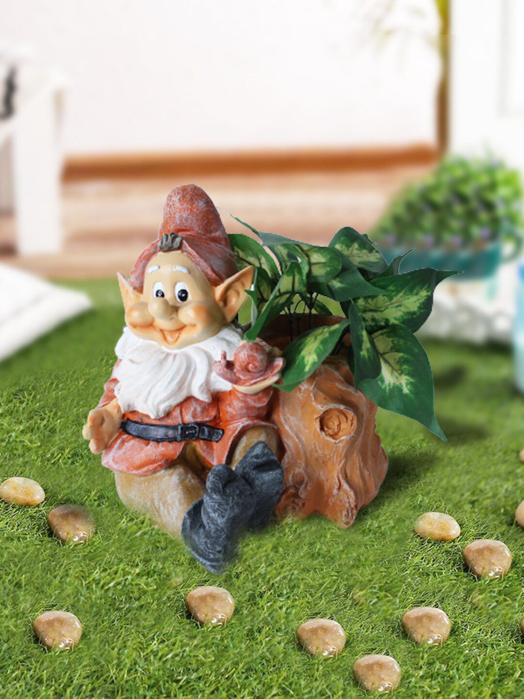 Wonderland Multi-Coloured Sitting Gnome with Pot Garden Statue Price in India