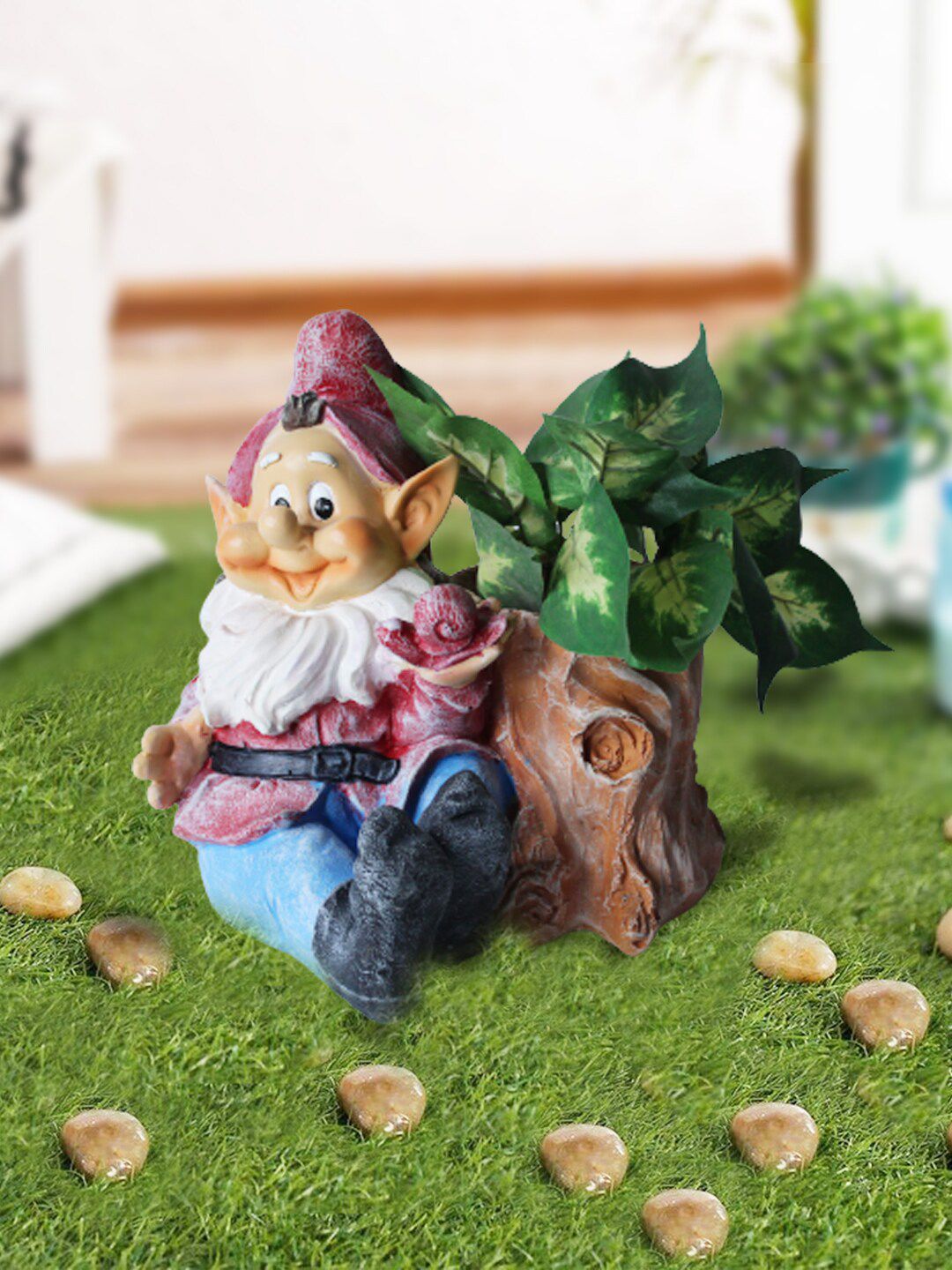Wonderland Red Miniature Sitting Gnome with Pot Price in India