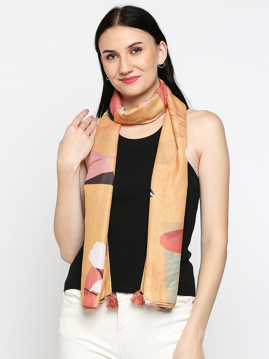 20Dresses Women Yellow & White Printed Scarf Price in India