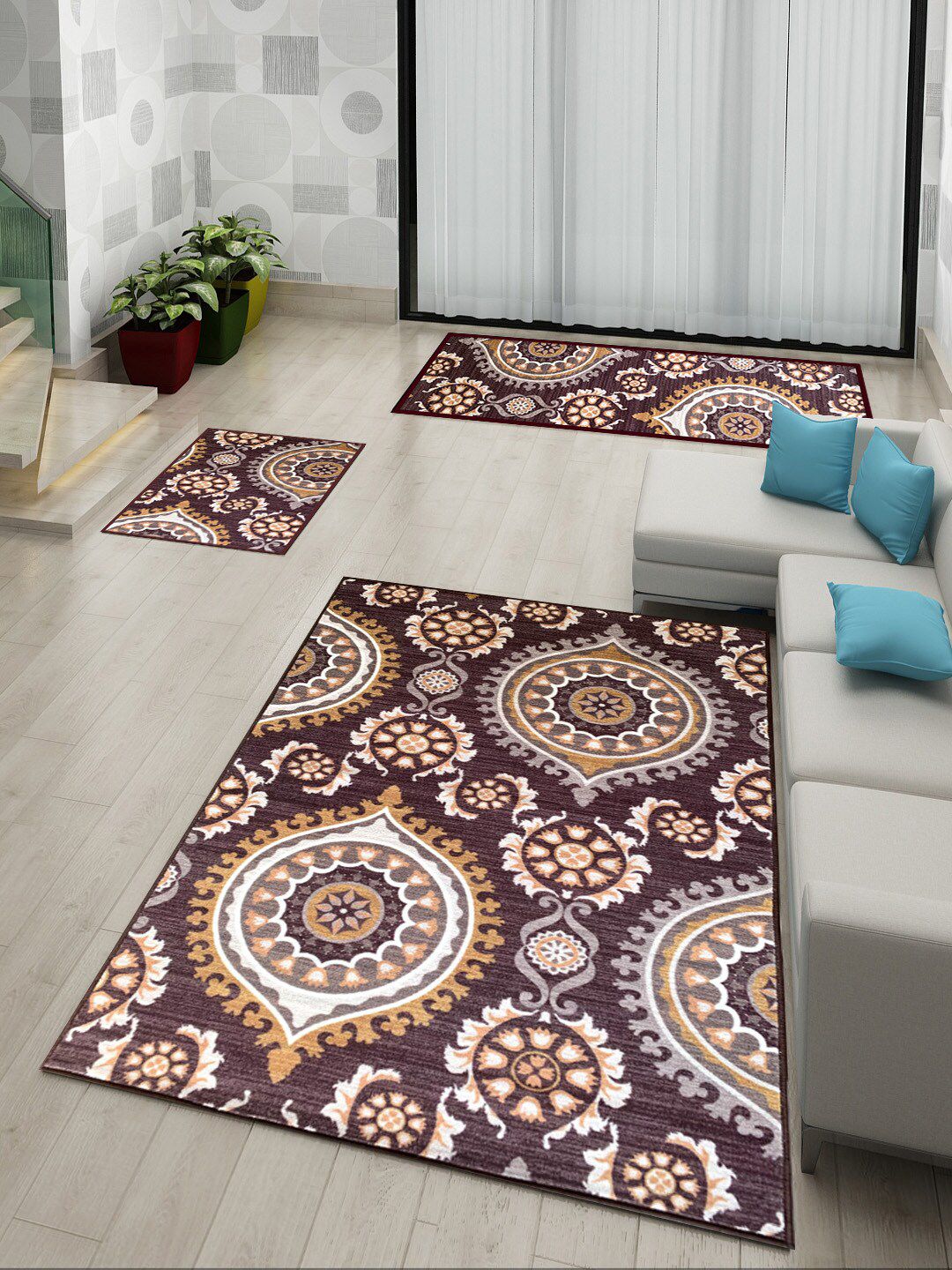 Athom Trendz Persian Brown Premium Anti Slip Printed Doormat, Runner & Carpet Set Price in India