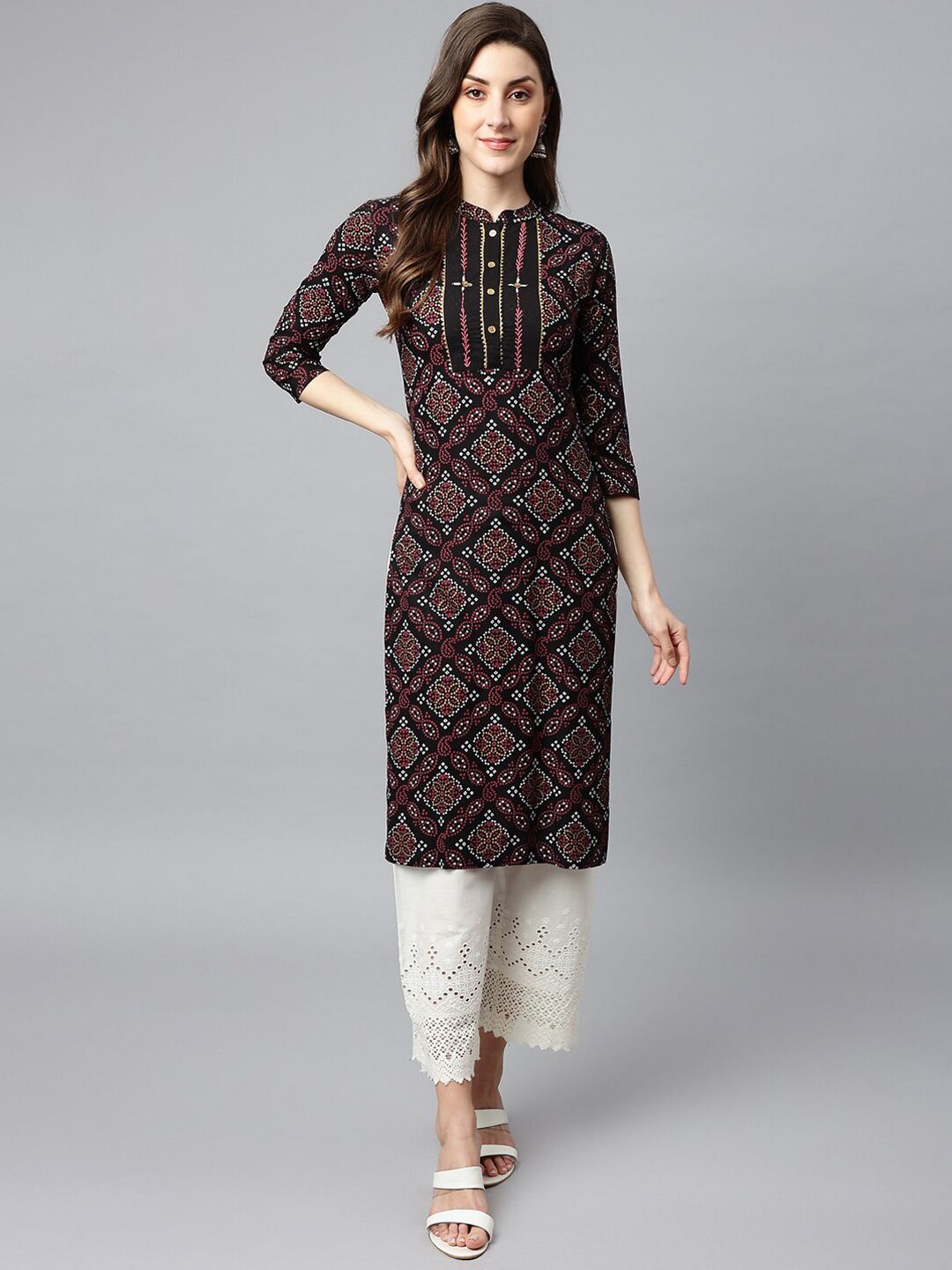 SHINOY Women Black Geometric Printed Cotton Kurta Price in India