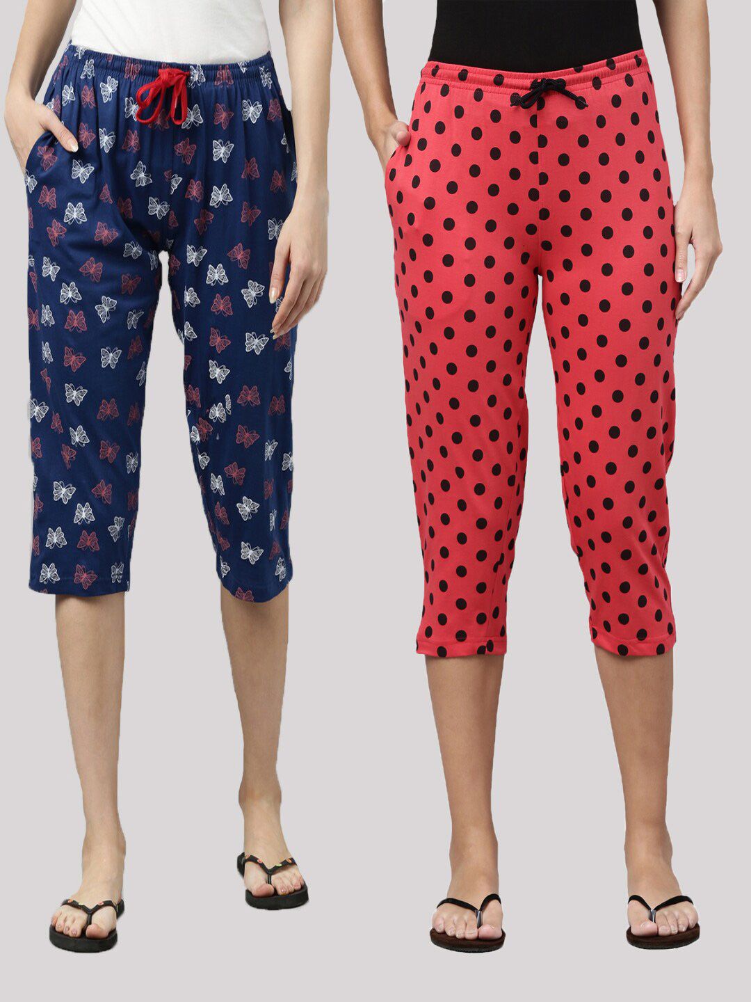 Kryptic Women Navy Blue & Fucshia Pink Pack of 2 Pure Cotton Printed Lounge Pants Price in India