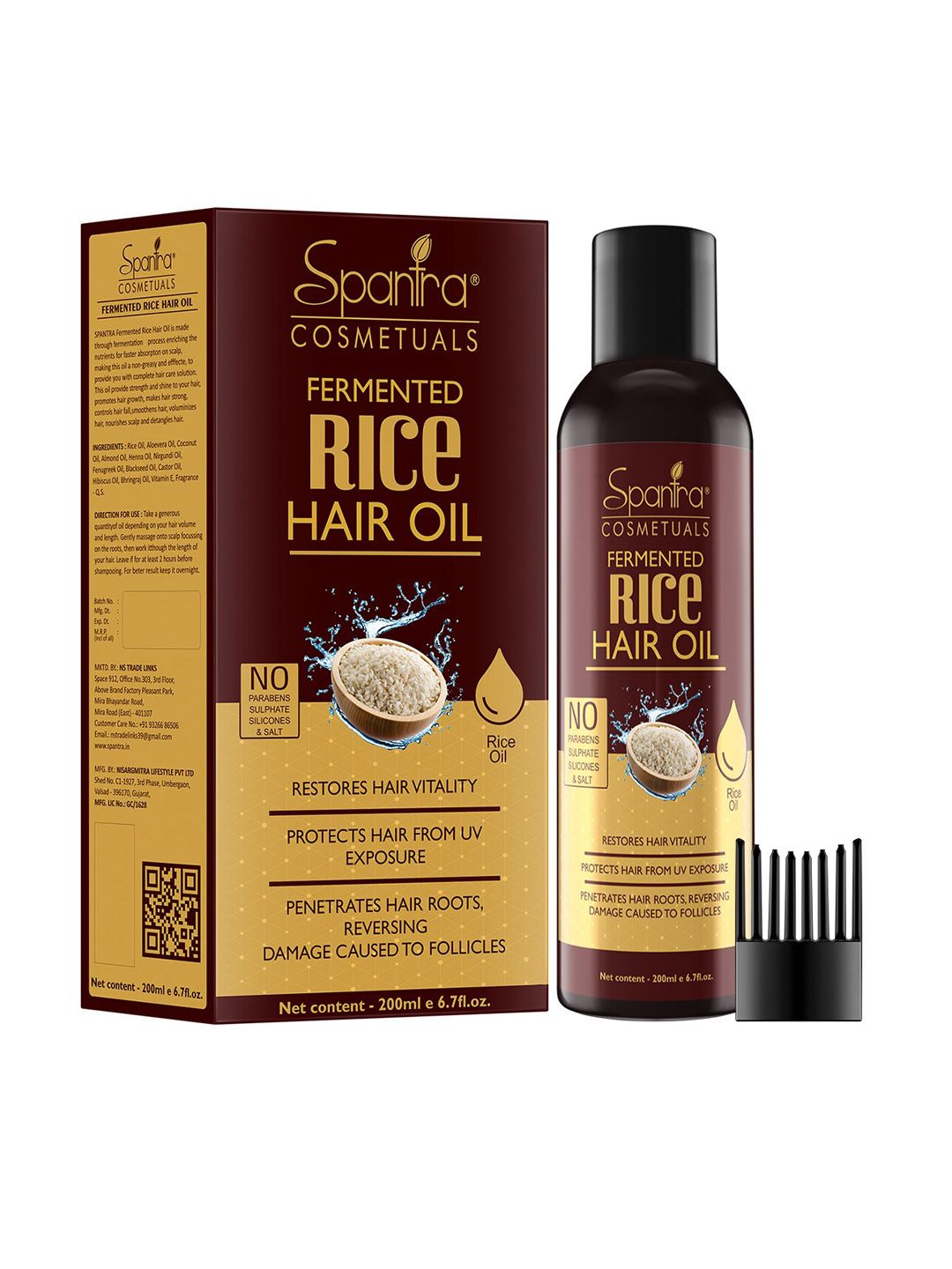 Spantra Cosmetuals Set of Fermented Rice Hair Oil 200 ml & Rice Water Shampoo 300 ml Price in India