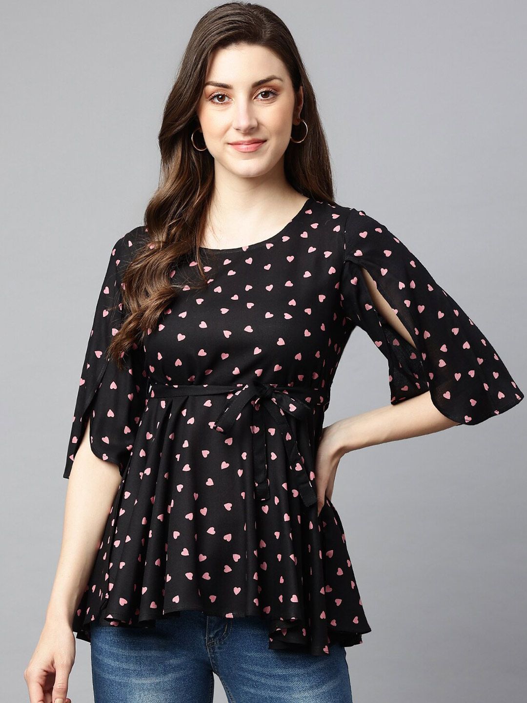 SHINOY Black Print Liva Top Price in India