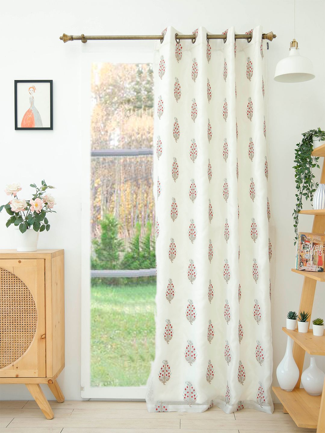 Ariana Red & White Embroidered Curtains and Sheers Price in India
