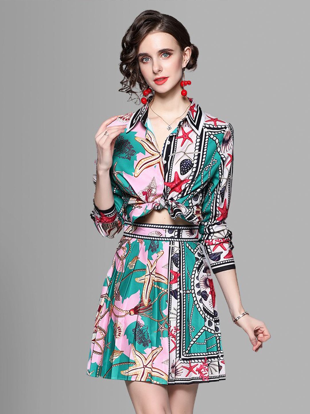 JC Collection Women Green & Red Printed Co-ords Set