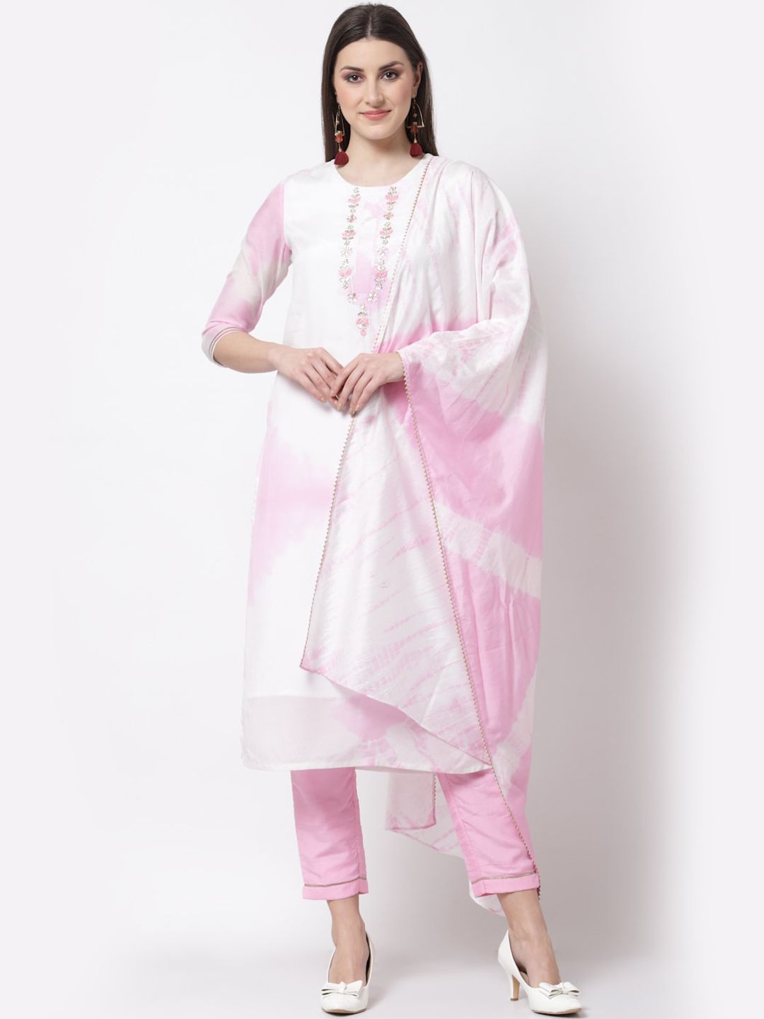 Myshka Women Pink Ombre Dyed Kurta with Trousers & With Dupatta Price in India