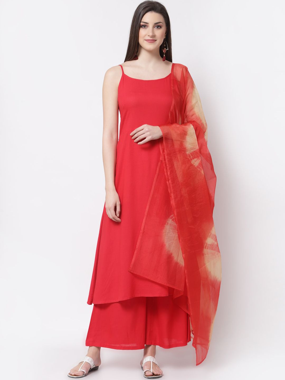 Myshka Women Red Kurta with Palazzos & With Dupatta