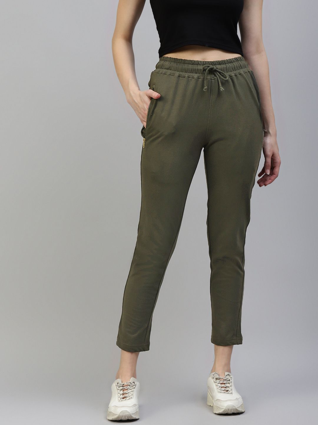 Laabha Women Olive Green Solid Track Pants Price in India