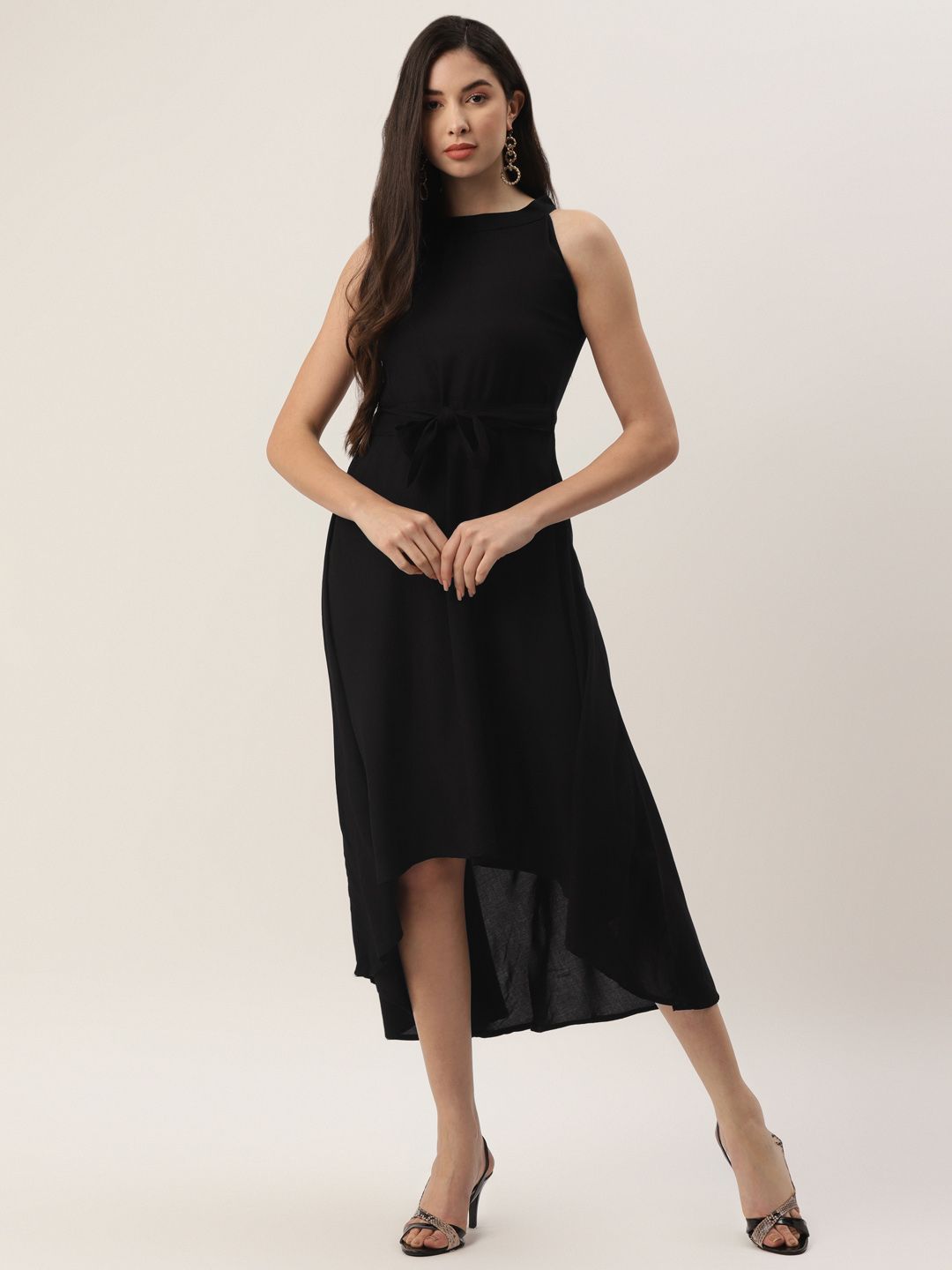 VAABA Black Solid High-Low A-Line Dress Price in India