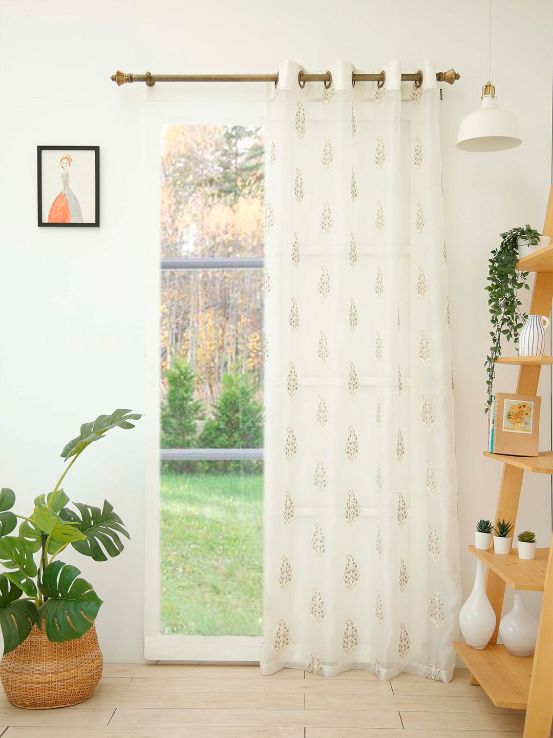 Ariana White & Gold-Toned Ethnic Motifs Sheer Long Door Curtain Price in India