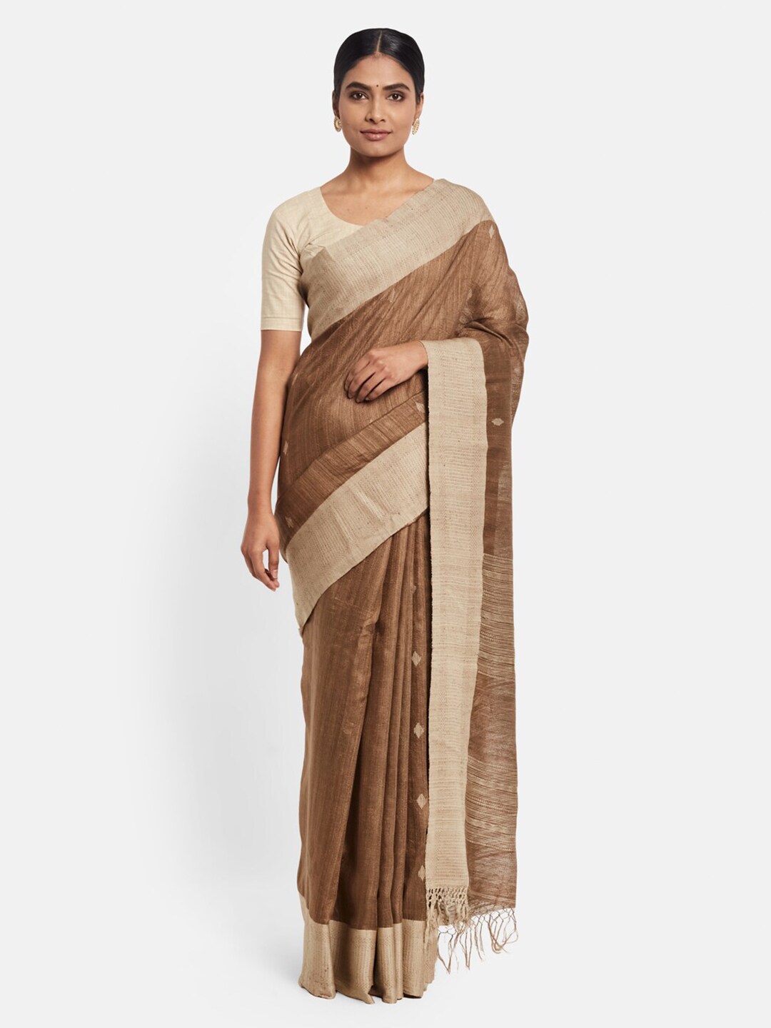 Fabindia Brown & Taupe Woven Design Pure Silk Saree Price in India