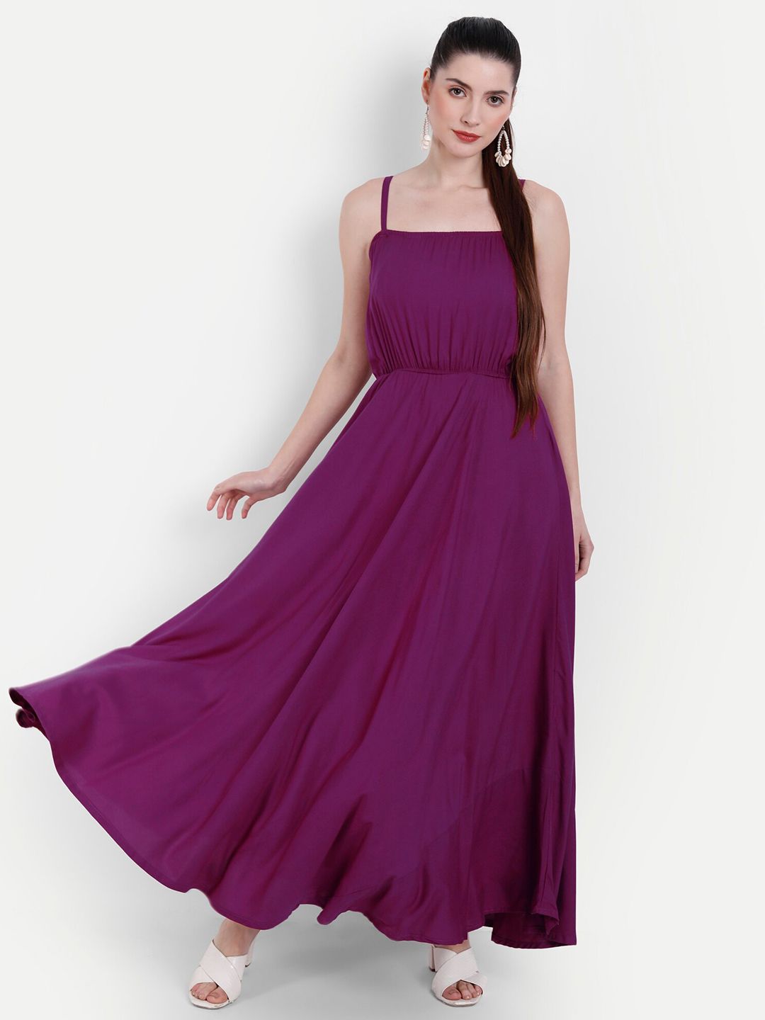 Globon Impex Burgundy Solid Maxi Fit & Flare Dress Price in India