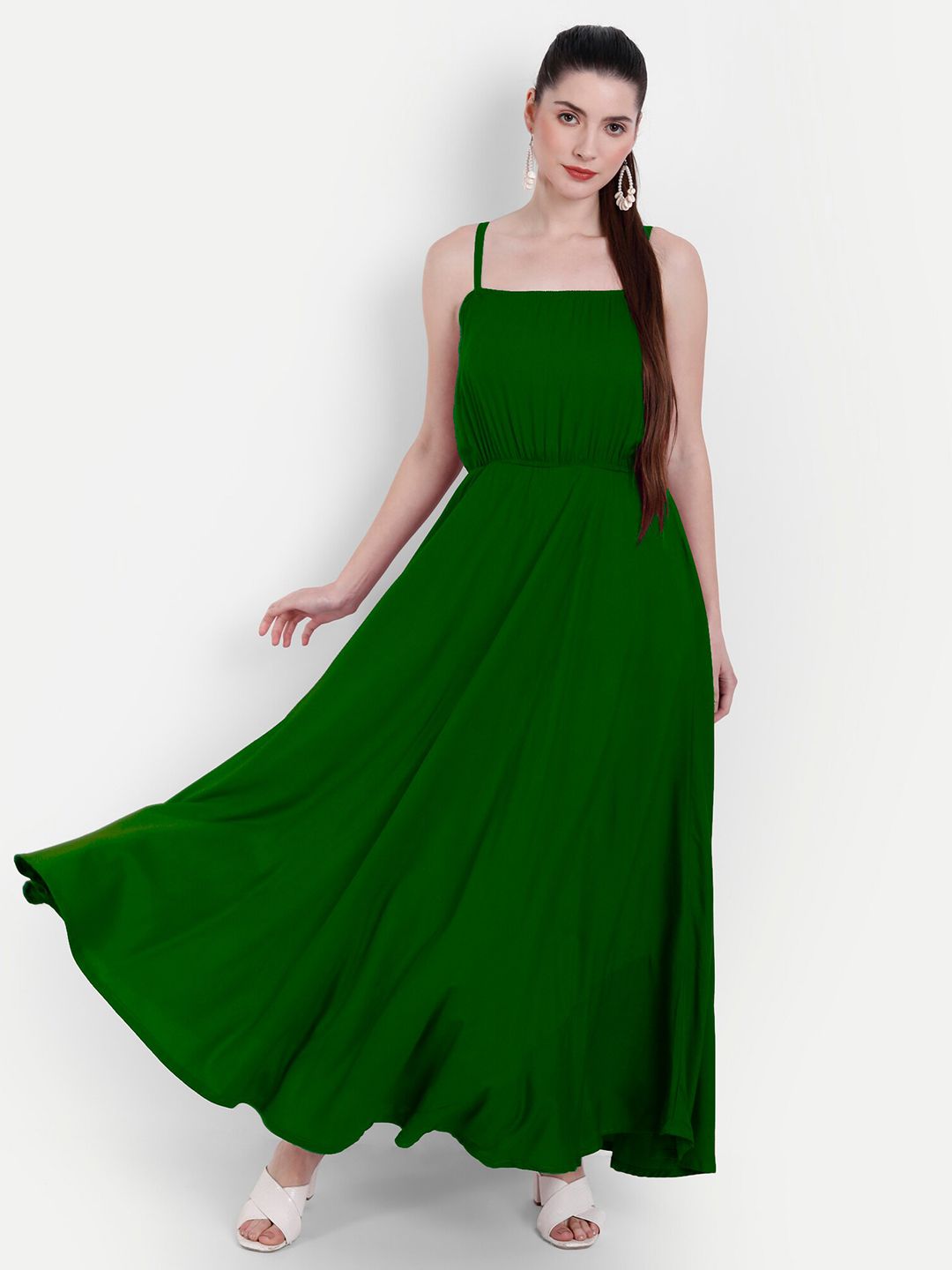 Globon Impex Women Green Fit and Flare Maxi Dress Price in India