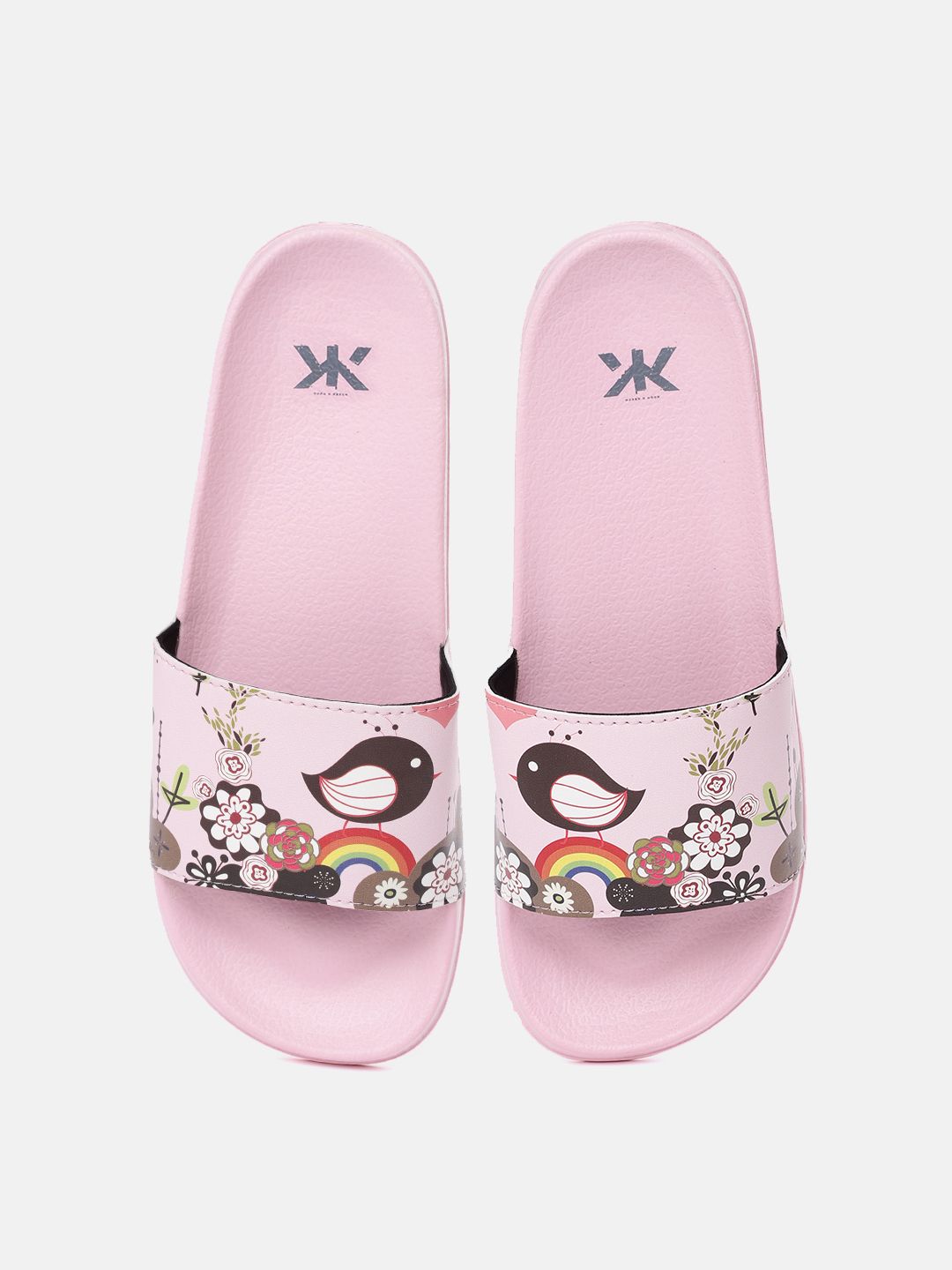 Kook N Keech Women Pink & Black Printed Sliders Price in India