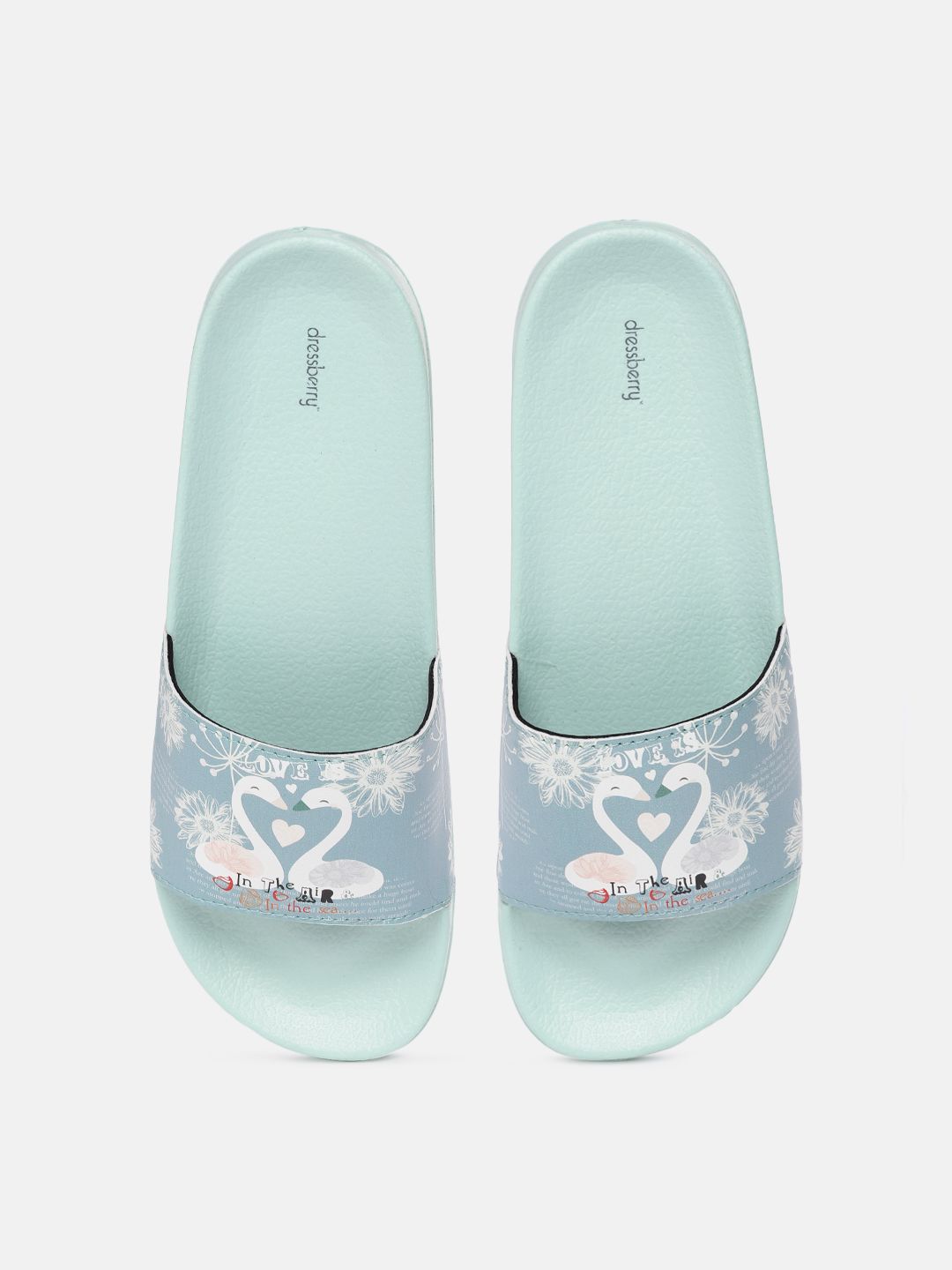 DressBerry Women Blue & White Printed Sliders Price in India
