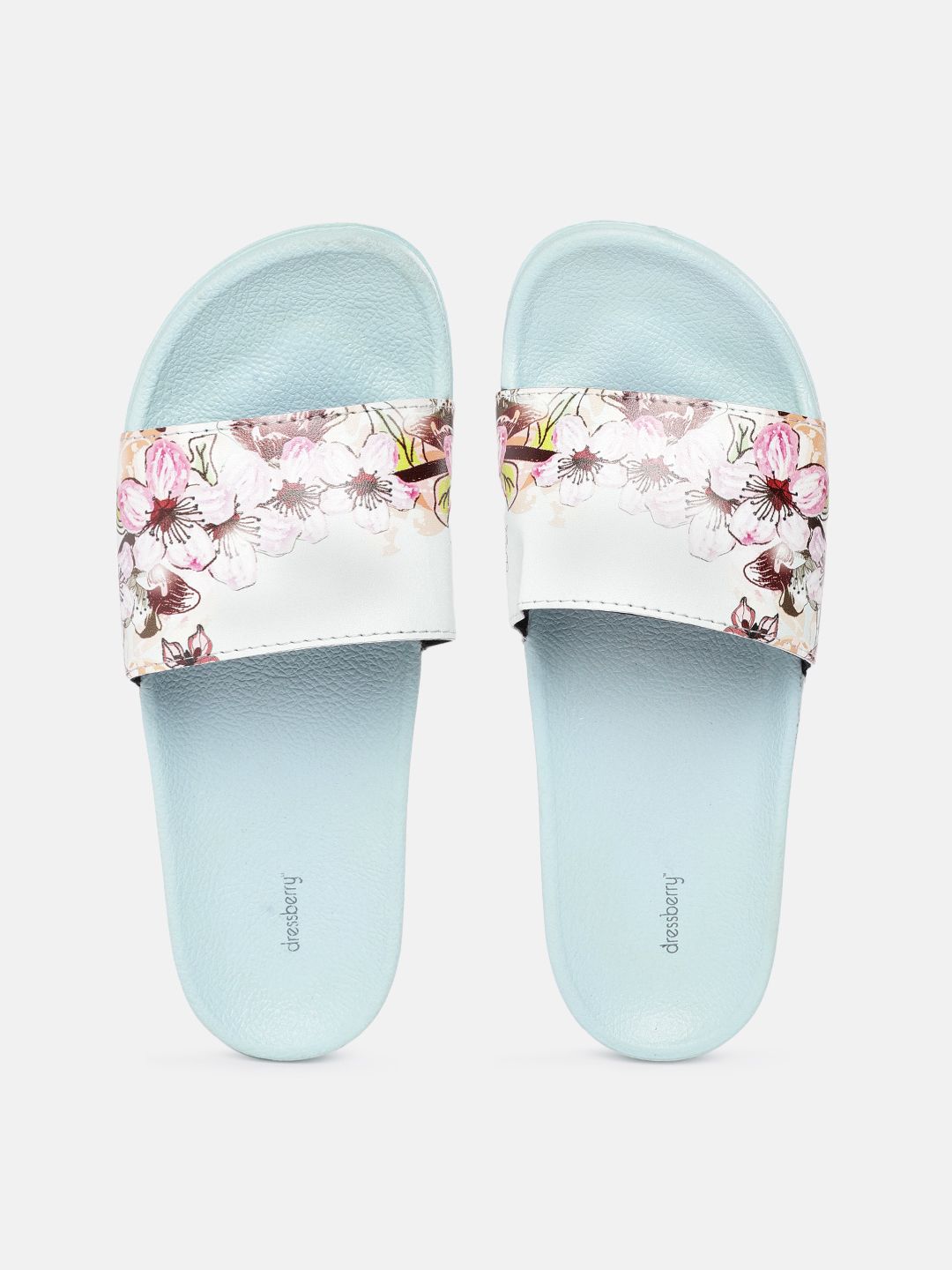 DressBerry Women Mint Green & Brown Printed Sliders Price in India