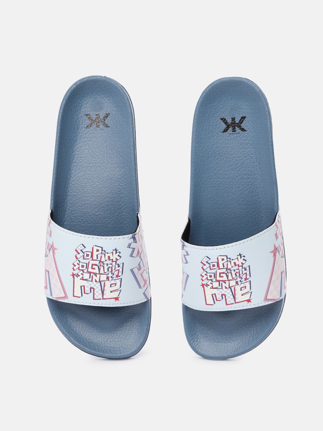 Kook N Keech Women Blue & Off White Printed Sliders Price in India