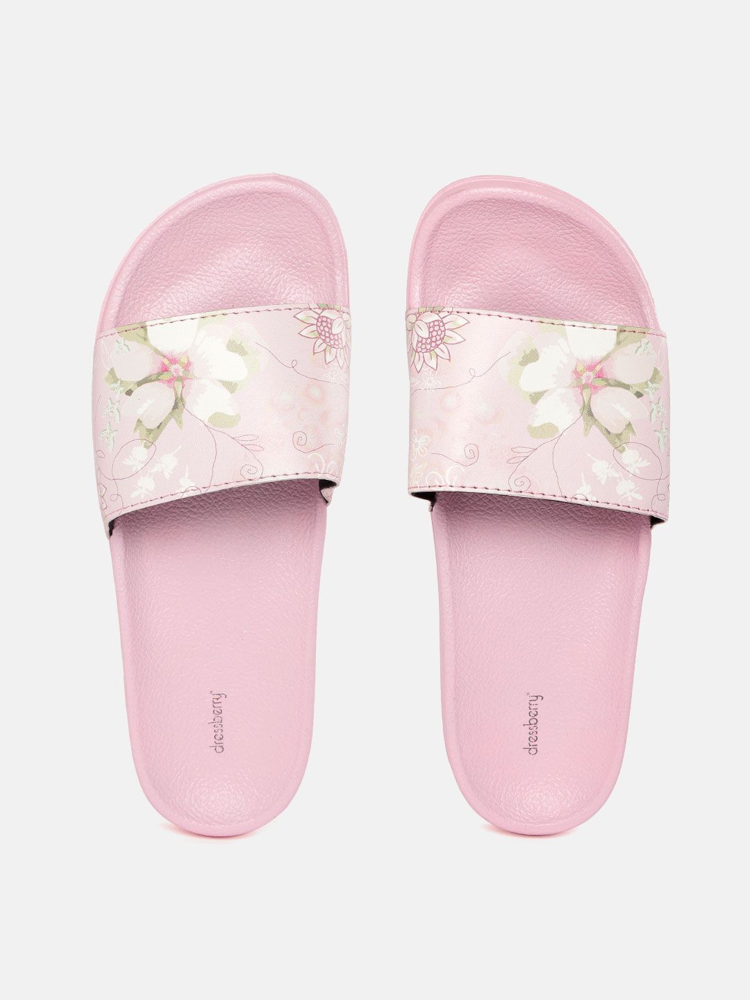 DressBerry Women Pink & White Floral Print Sliders Price in India