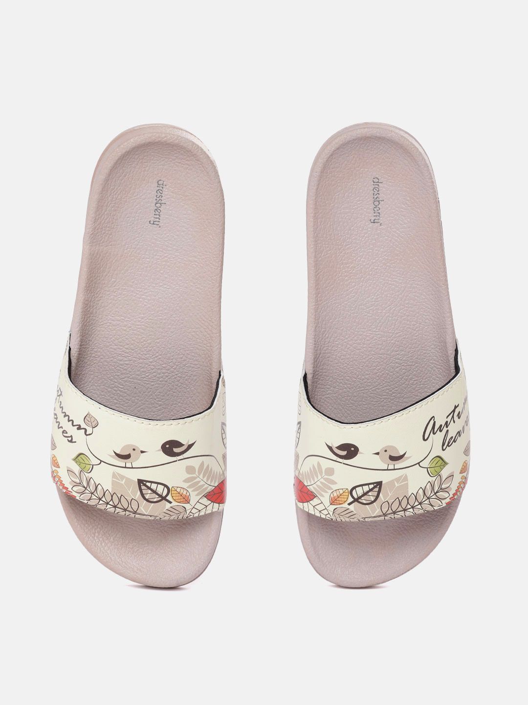 DressBerry Women Cream-Coloured & Beige Printed Sliders Price in India