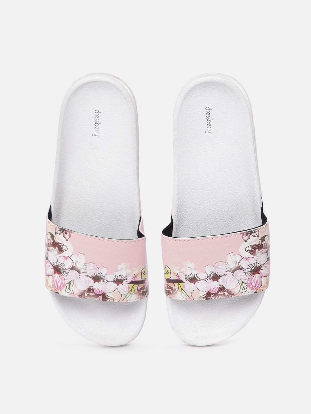 DressBerry Women Pink & White Floral Print Sliders Price in India