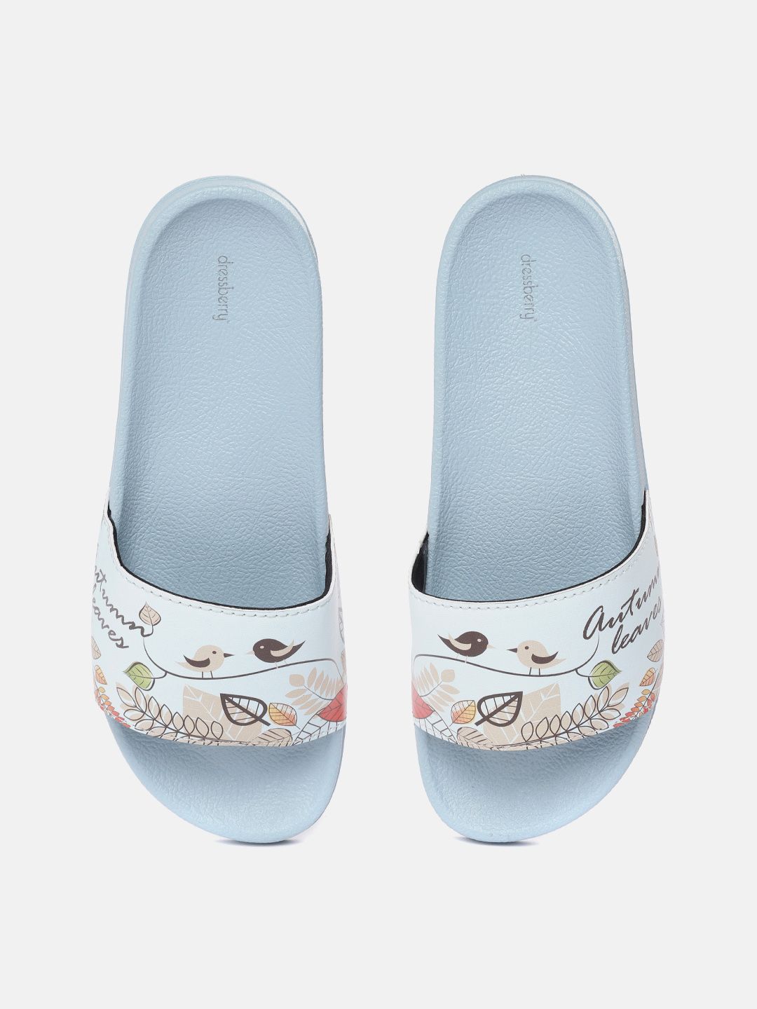 DressBerry Women Blue & Beige Printed Sliders Price in India