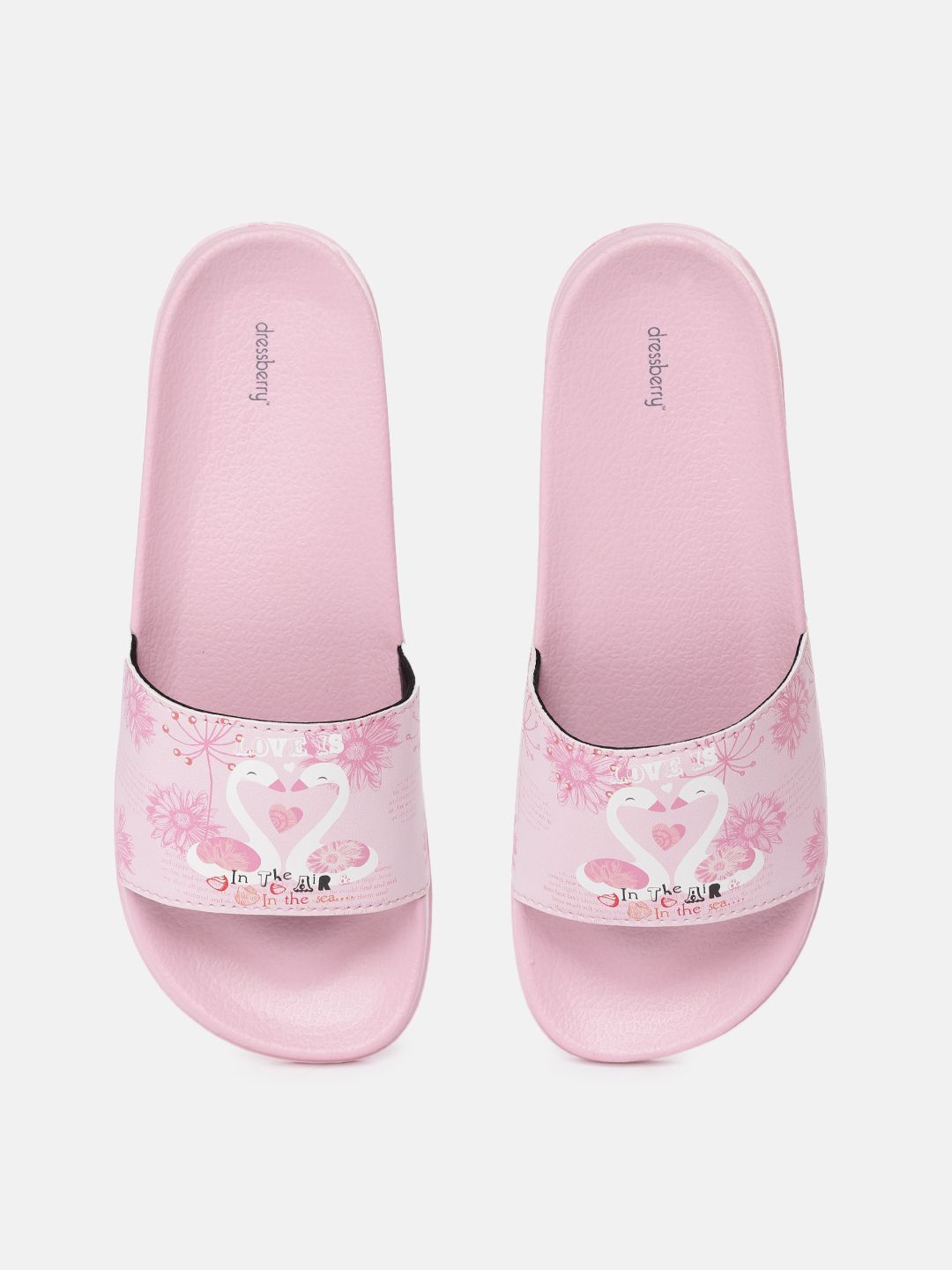 DressBerry Women Pink & White Printed Sliders Price in India