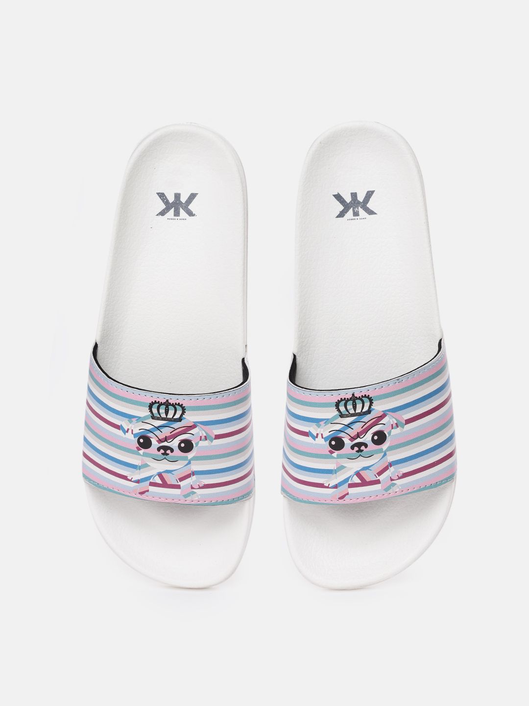 Kook N Keech Women White & Pink Striped Sliders Price in India