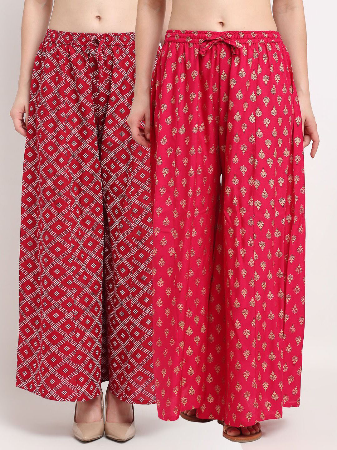 Jinfo Women Maroon & Pink Pack Of 2 Ethnic Motifs Printed Wide Leg Fit Palazzos Price in India