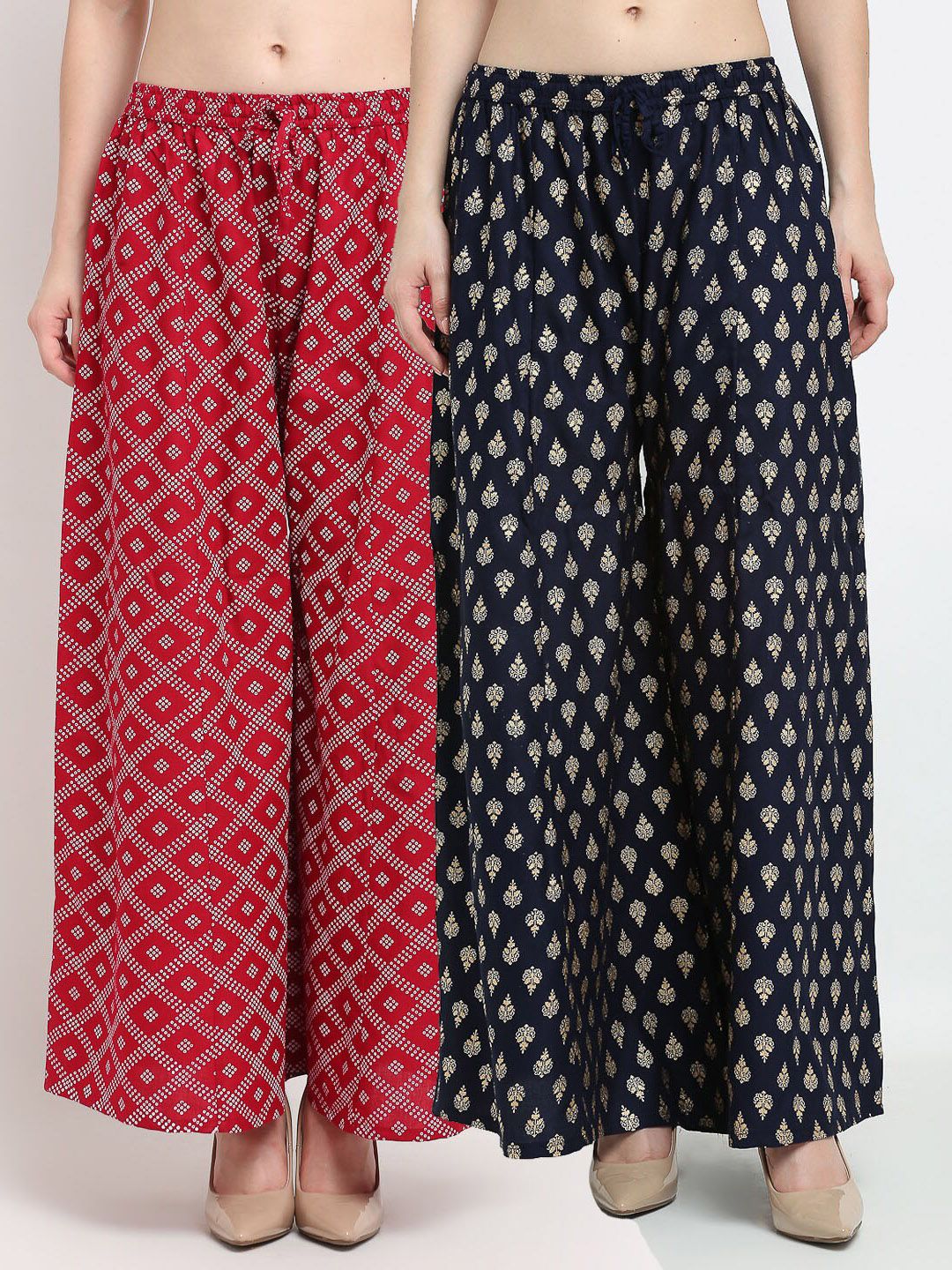 Jinfo Women Maroon & Navy Blue 2 Ethnic Motifs Printed Ethnic Palazzos Price in India