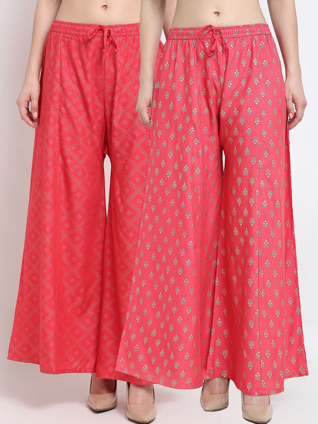 Jinfo Women Orange & Coral Set of 2 Ethnic Motifs Printed Flared Ethnic Palazzos Price in India