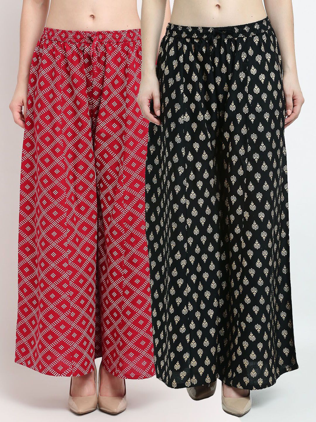 Jinfo Women Maroon & Black Set Of 2 Ethnic Motifs Printed Flared Ethnic Palazzos Price in India