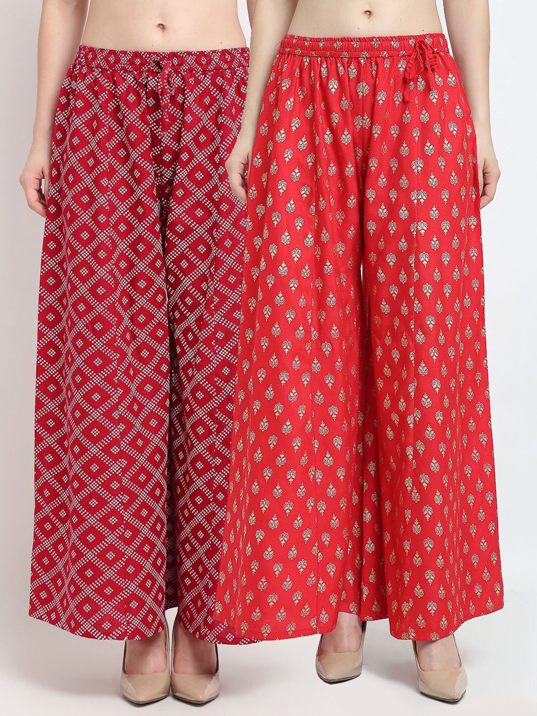 Jinfo Women Pack of 2 Maroon & Red Ethnic Motifs Printed Flared Knitted Ethnic Palazzos Price in India