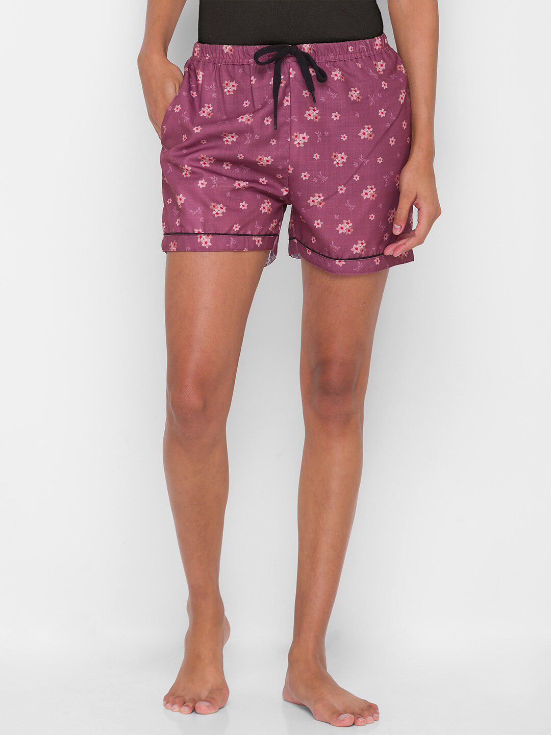 NOIRA Women Purple & Pink Printed Lounge Shorts Price in India