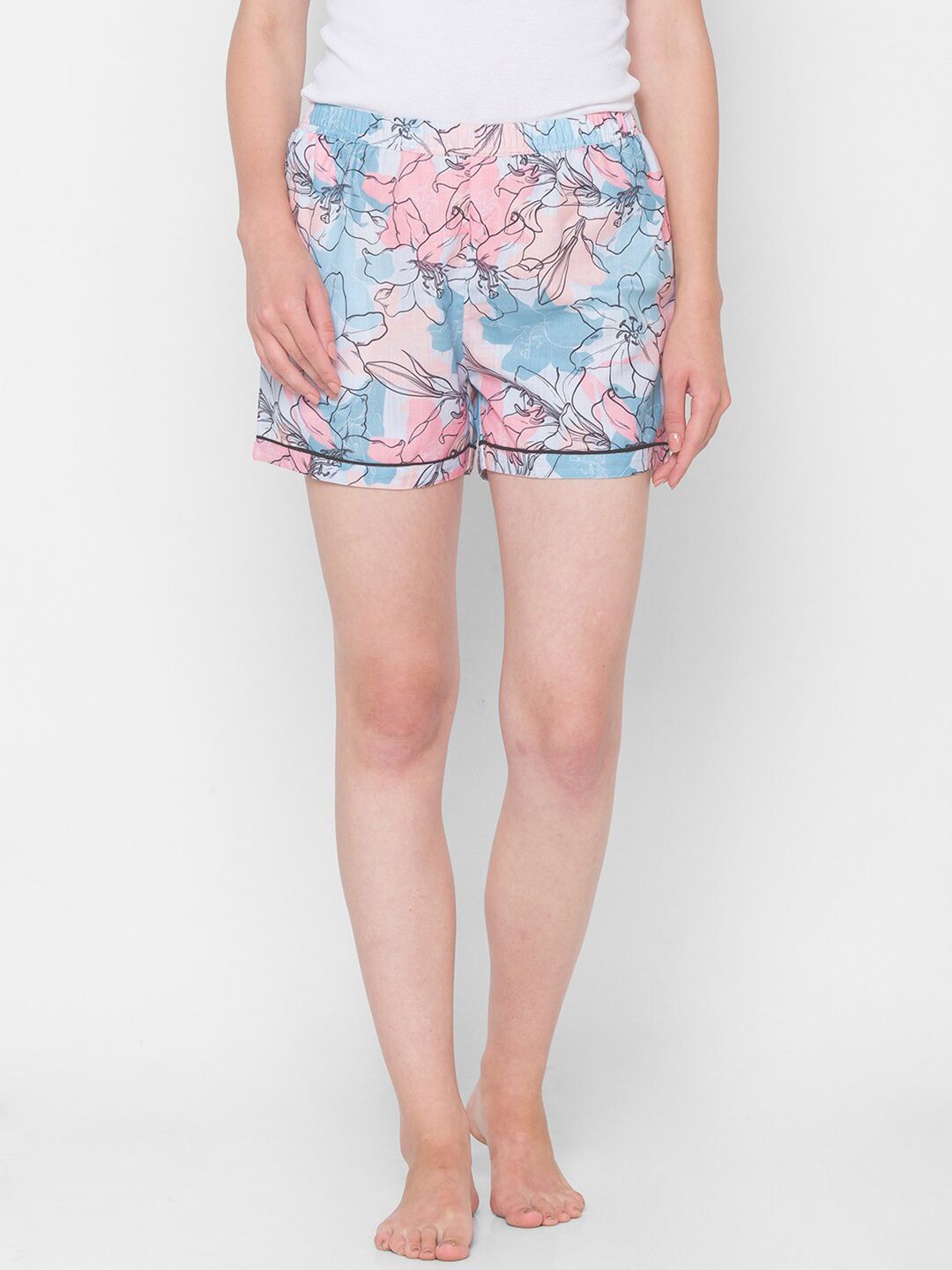 NOIRA Women Blue & Pink Floral Printed Lounge Shorts Price in India