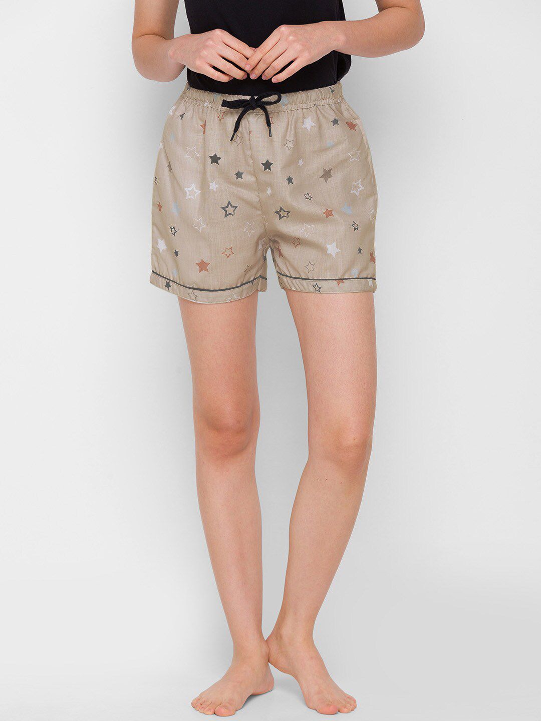 NOIRA Women Beige Printed Lounge Shorts Price in India