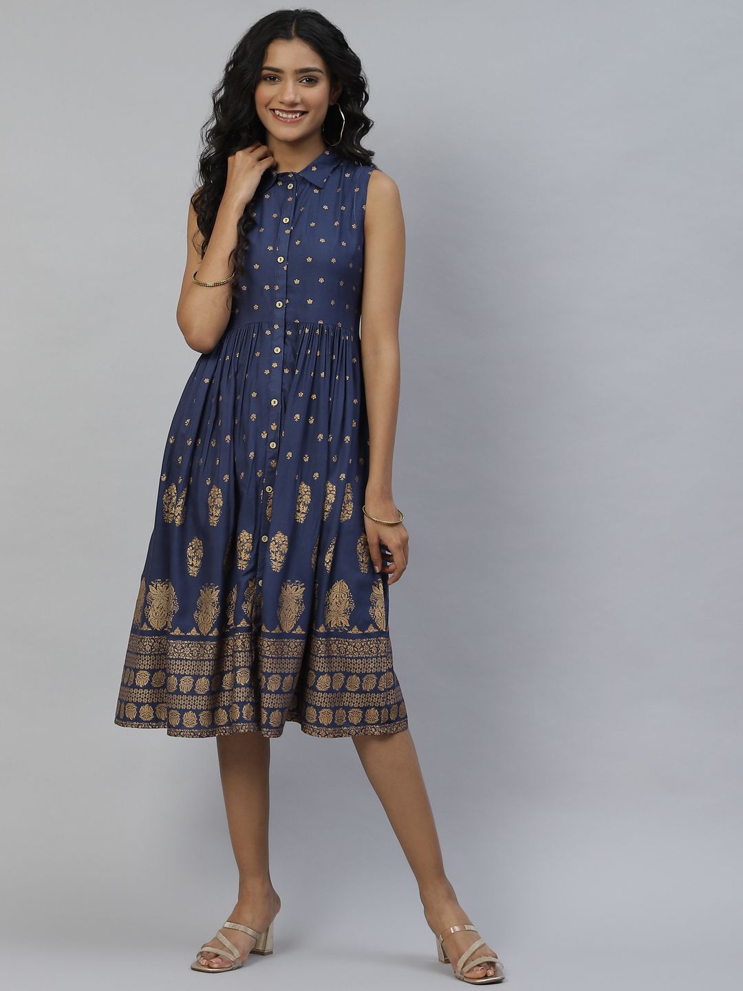 DESI BEATS Navy Blue Ethnic Motifs Shirt Dress Price in India
