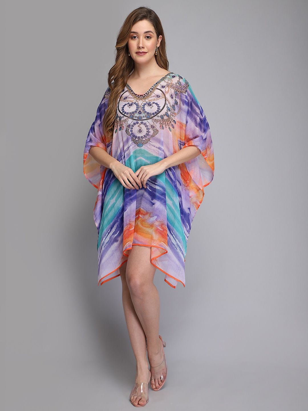 Aditi Wasan Women Multicoloured Chiffon Kaftan Dress Price in India