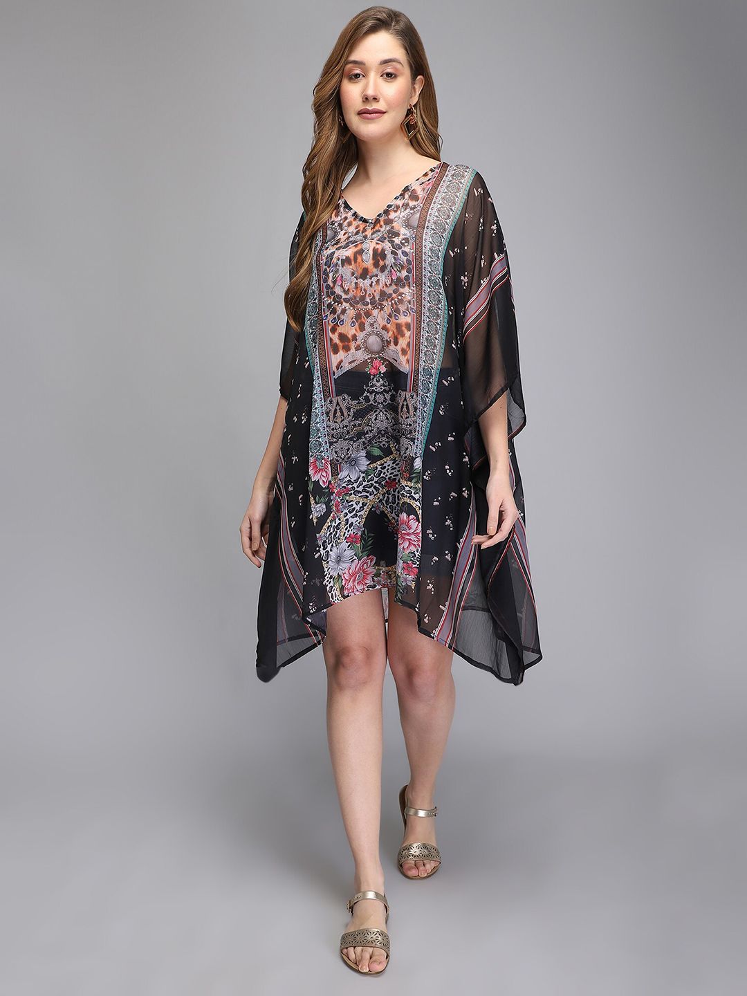 Aditi Wasan Women Black Ethnic Motifs Print Kaftan Dress Price in India