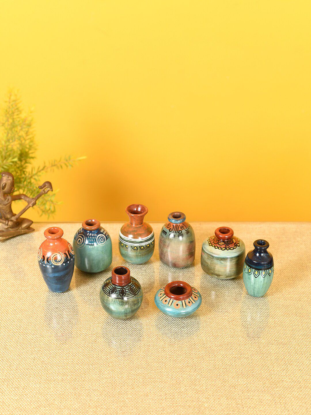 AAKRITI ART CREATIONS Set Of 8 Terracotta Miniature Decor Vases Price in India