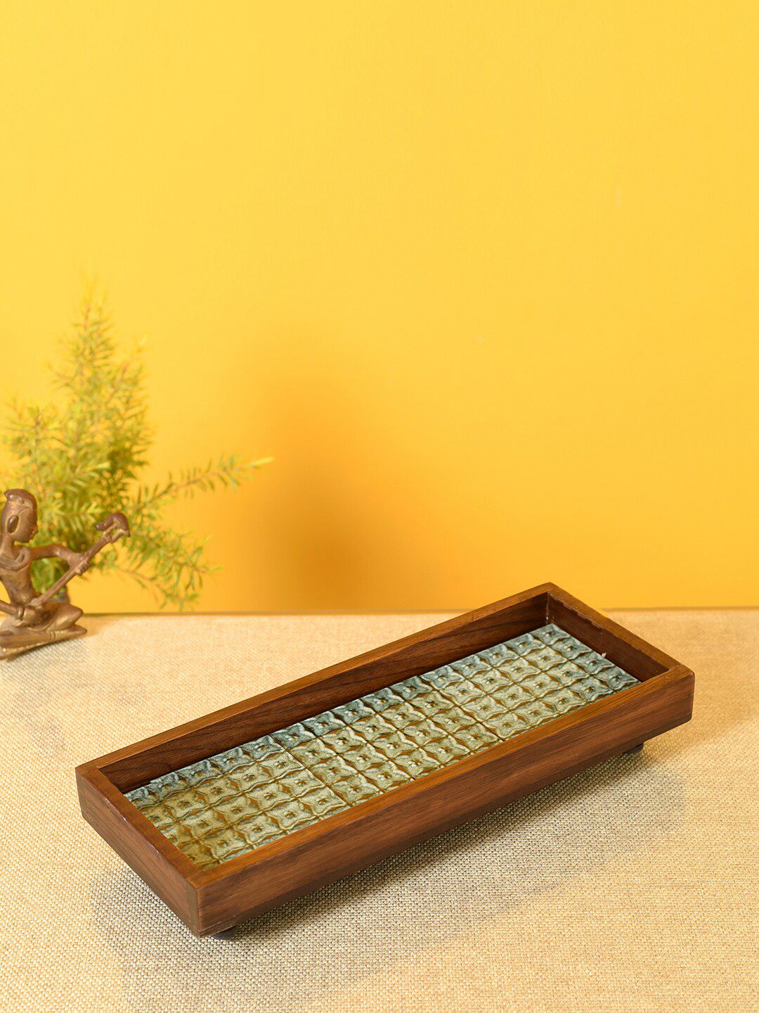 AAKRITI ART CREATIONS Green & Brown Mosaic Serving Trays Price in India