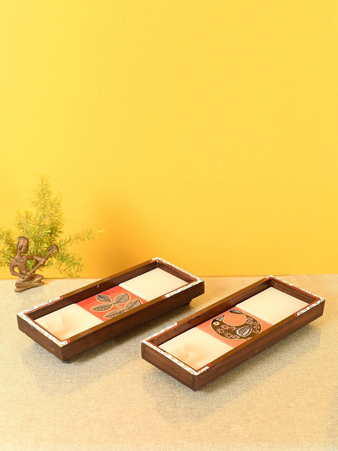 AAKRITI ART CREATIONS Brown Printed Set of 2 Trays Price in India
