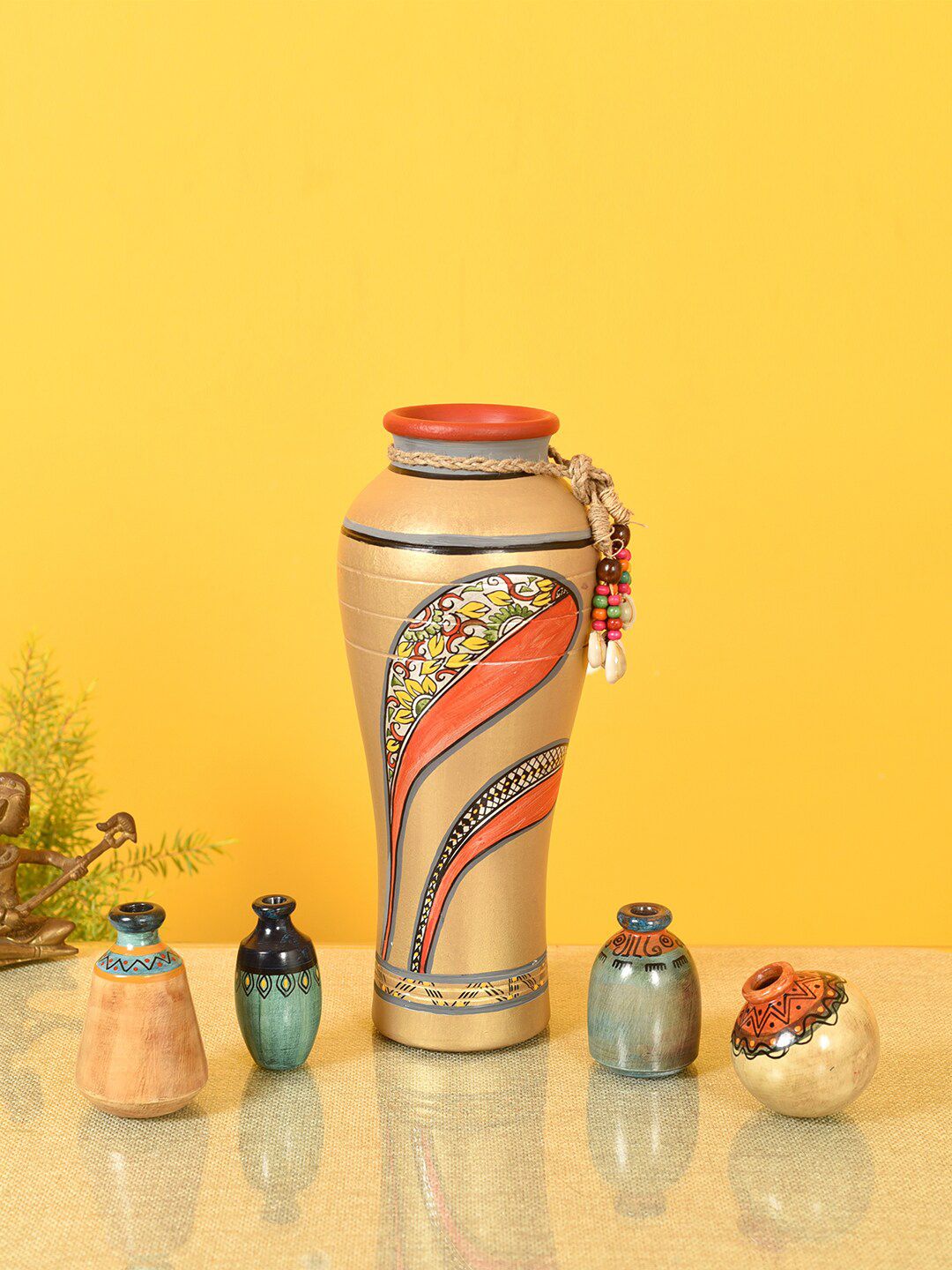 AAKRITI ART CREATIONS Set Of 5 Multi-Coloured Printed Terracotta Vases Price in India