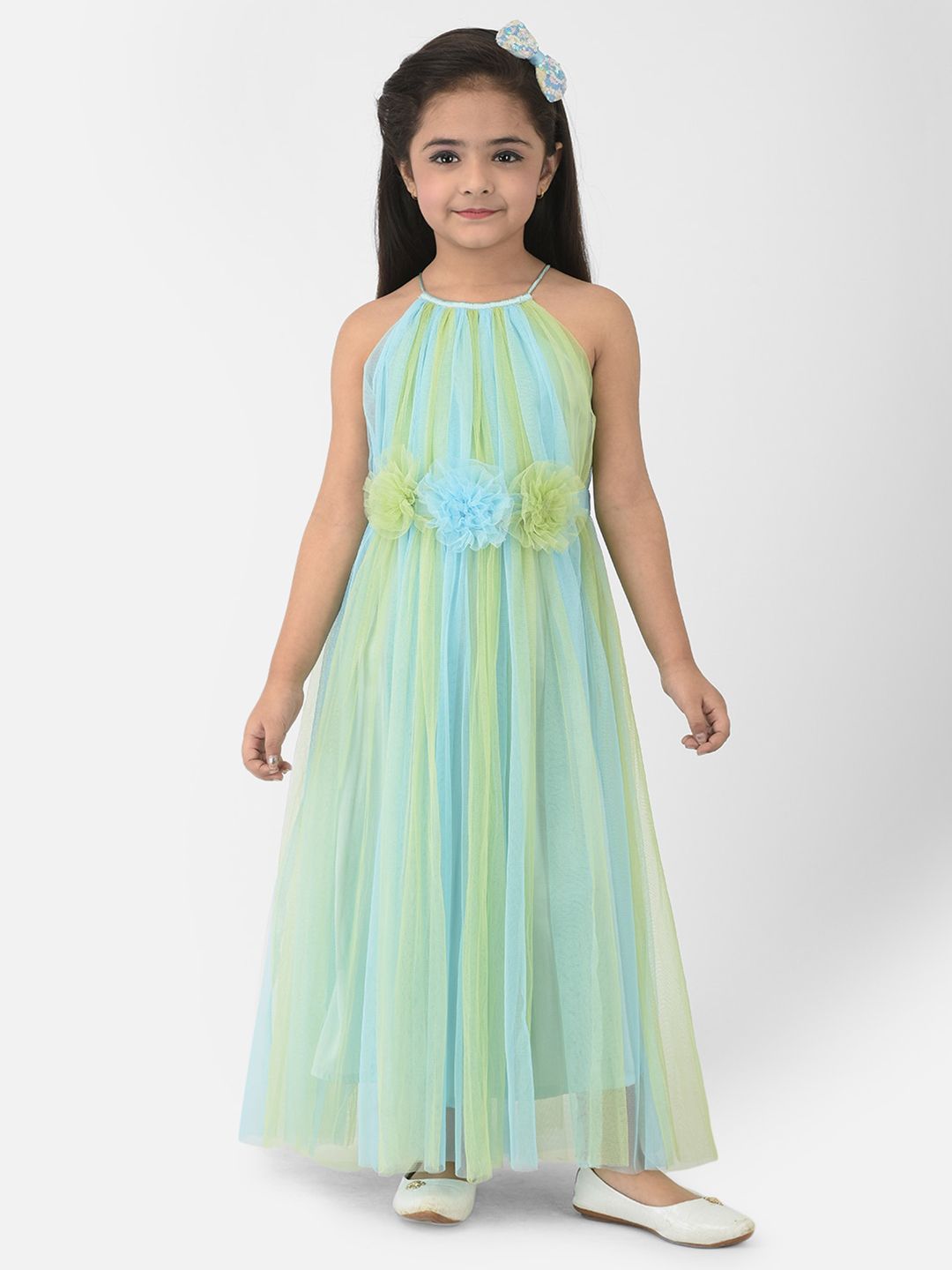 Eavan Green Striped Net Maxi Dress