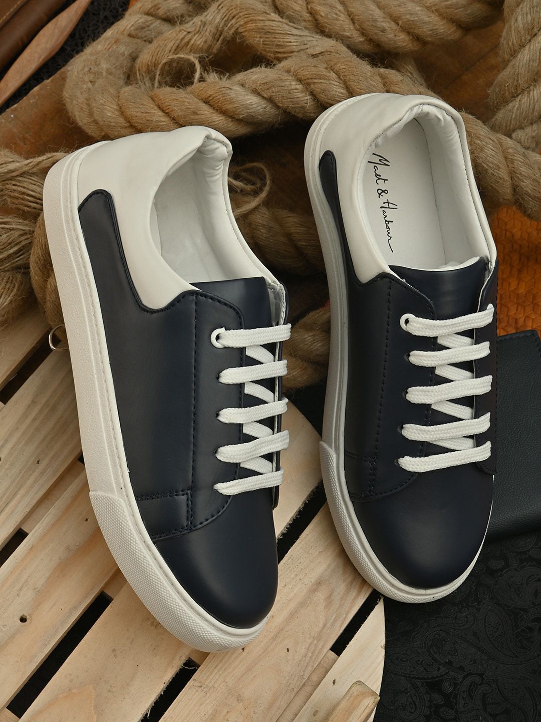 Mast & Harbour Women Navy Blue & White Colourblocked Sneakers Price in India