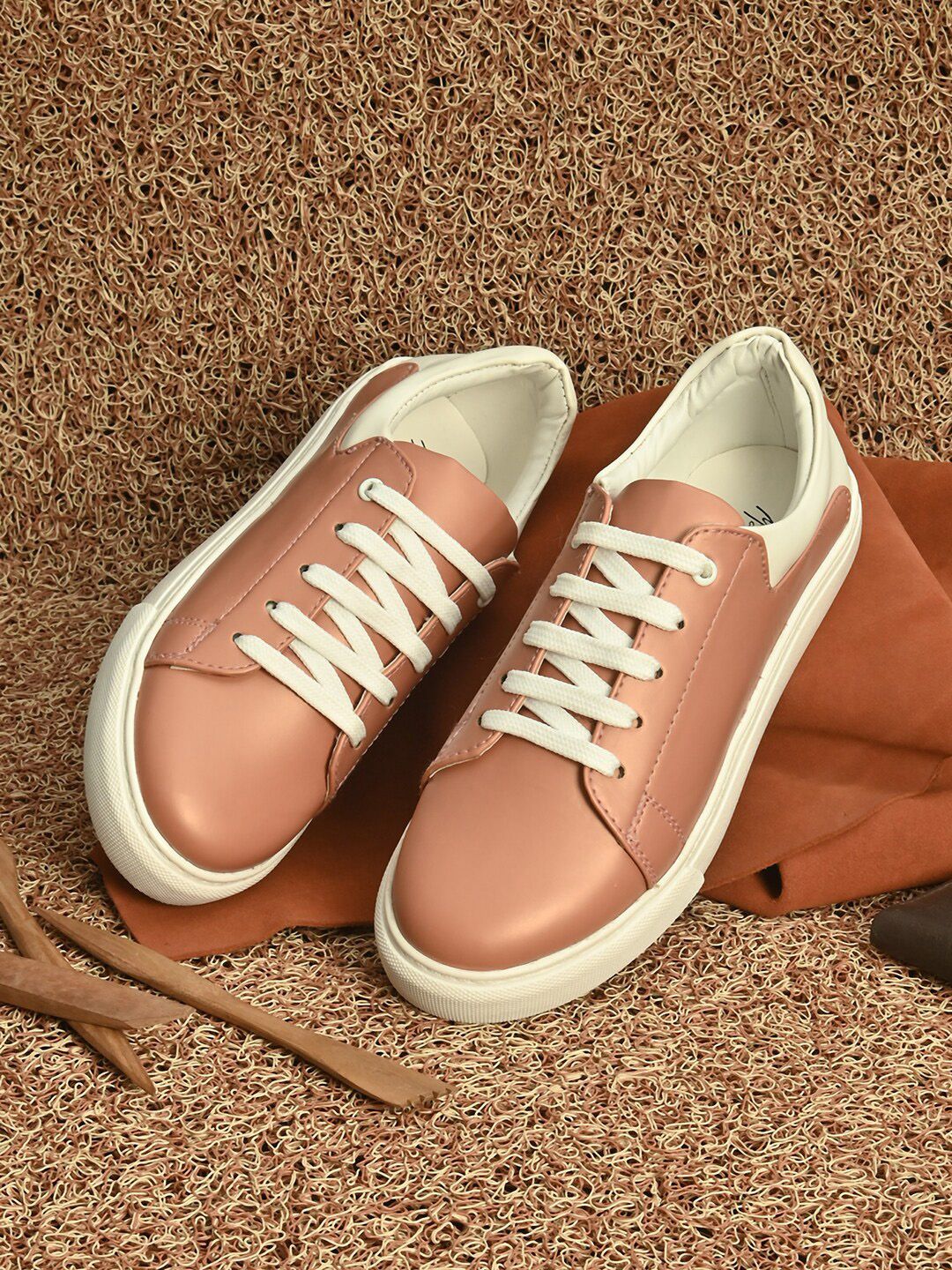 Mast & Harbour Women Peach-Coloured Colourblocked Sneakers Price in India