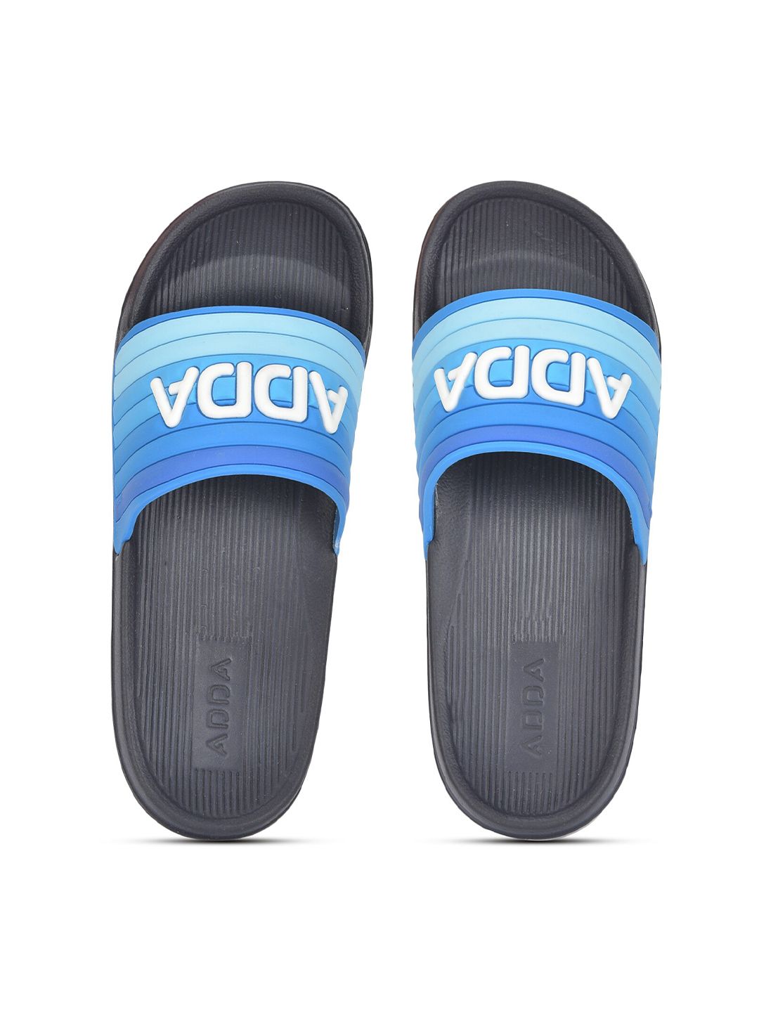 Adda Women Navy Blue & White Striped Rubber Sliders Price in India