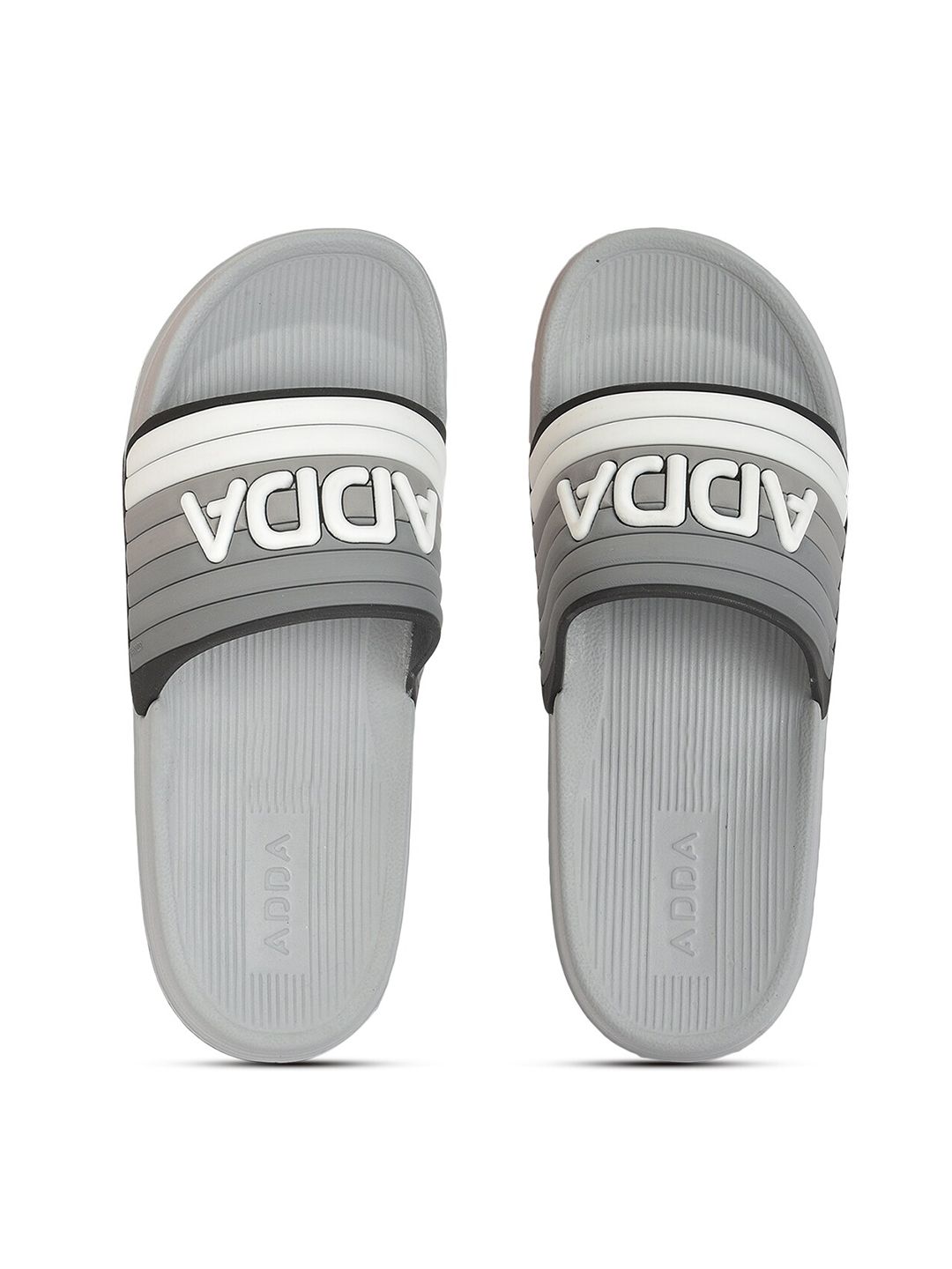 Adda Women Grey Striped Rubber Sliders Flip Flops Price in India