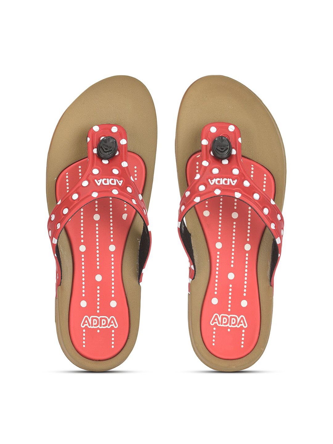 Adda Women Beige & Red Printed Rubber Thong Flip-Flops Price in India